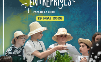 Affiche du festival avec des jeunes vendant leur produit